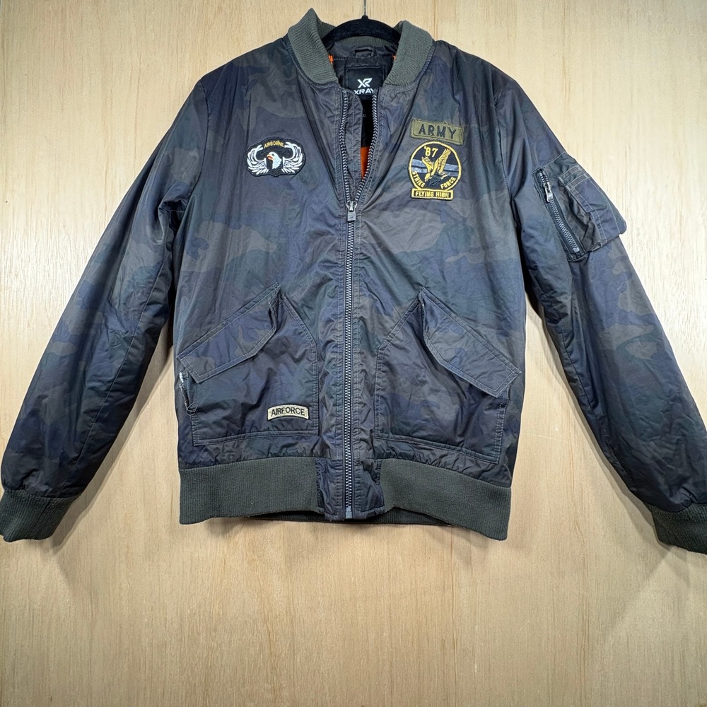XRAY Jeans Mens XL Camo Bomber Jacket Army Airforce Patches Read desc.